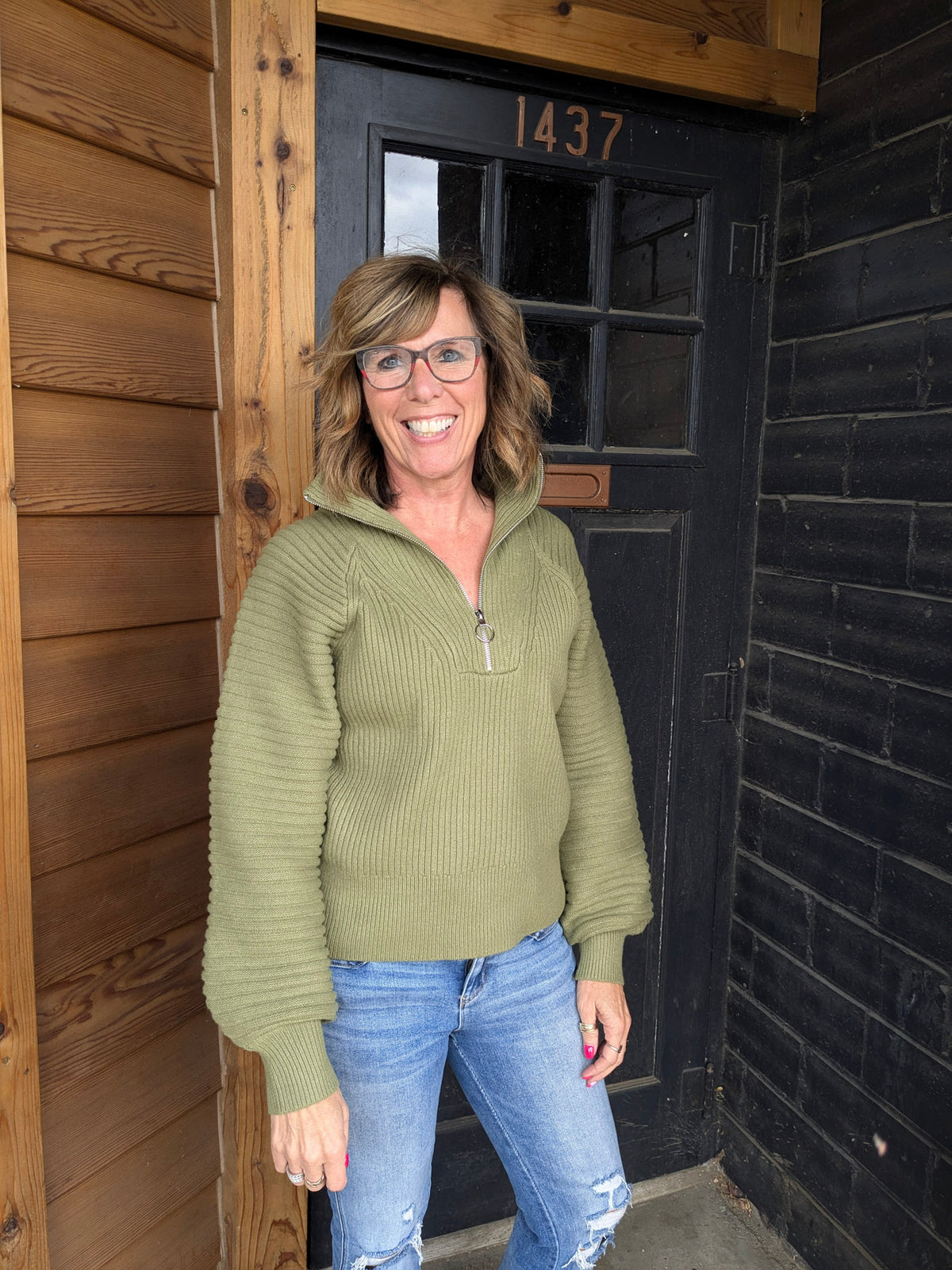 Haddie Half Zip Sweater - Olive