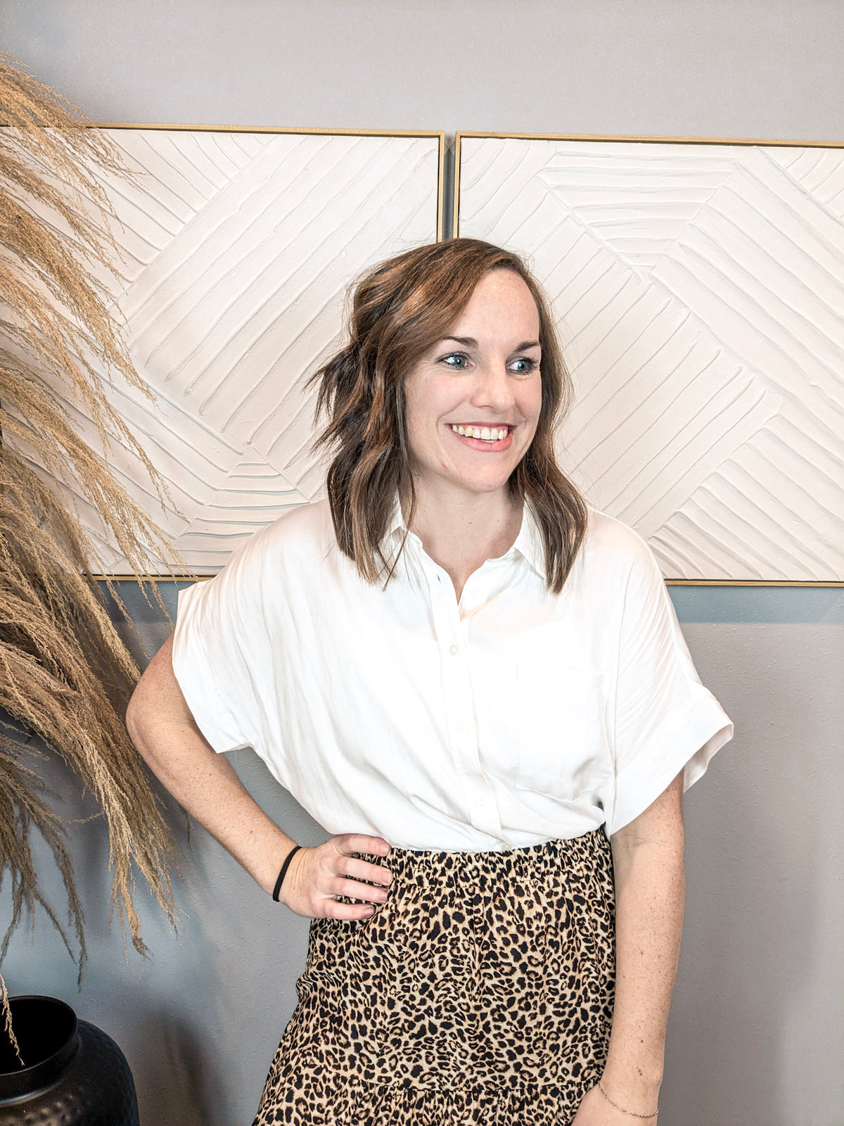 Stacy Short Sleeve Button Down Top - Off White