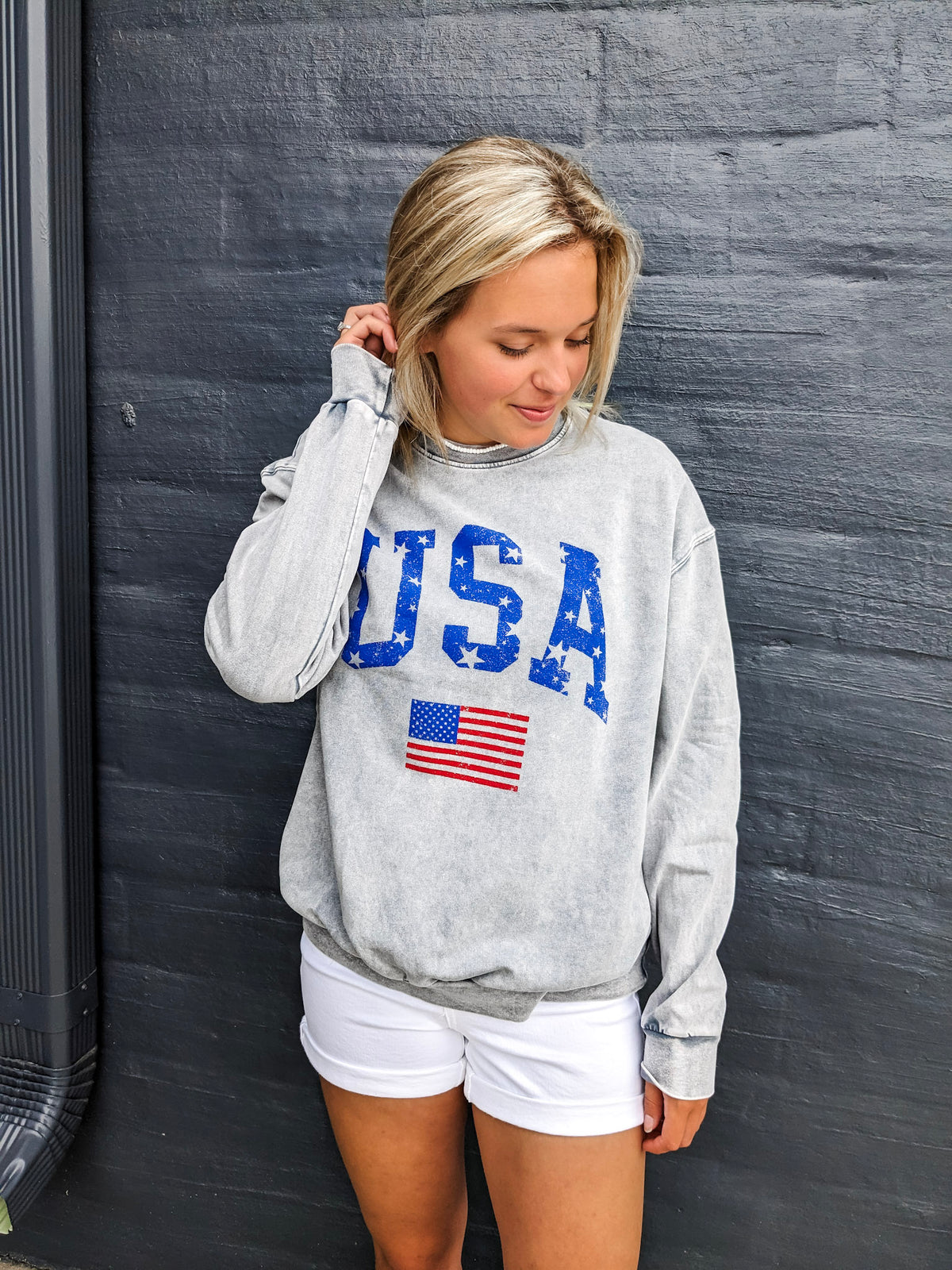 USA Flag Sweatshirt - Grey