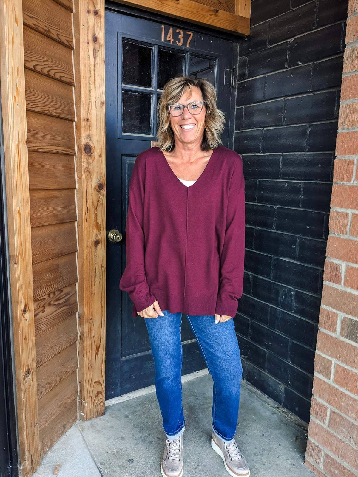 Lightweight V-Neck Sweater - Plum