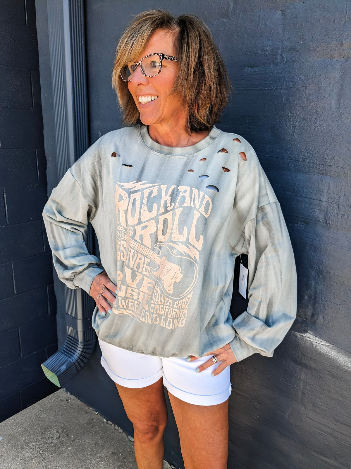 Rock N Roll Distressed Sweatshirt - Grey