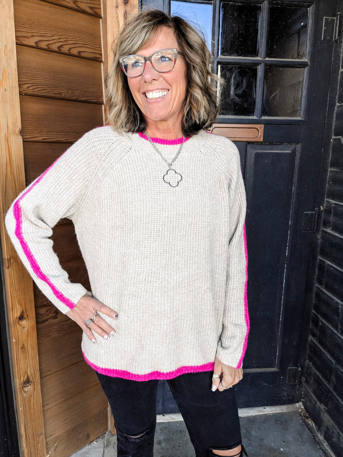 Pinky Contrast Sweater - Taupe