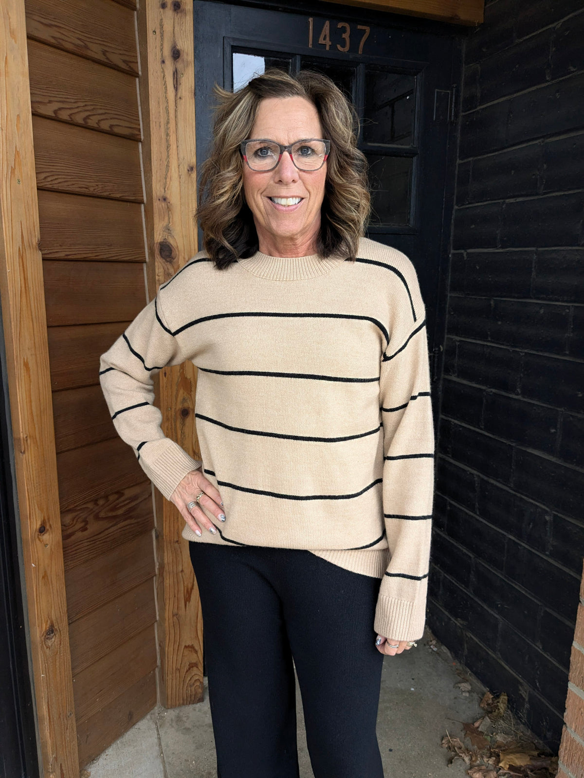 Lillian Loose Fit Stripe Sweater - Cookie Dough