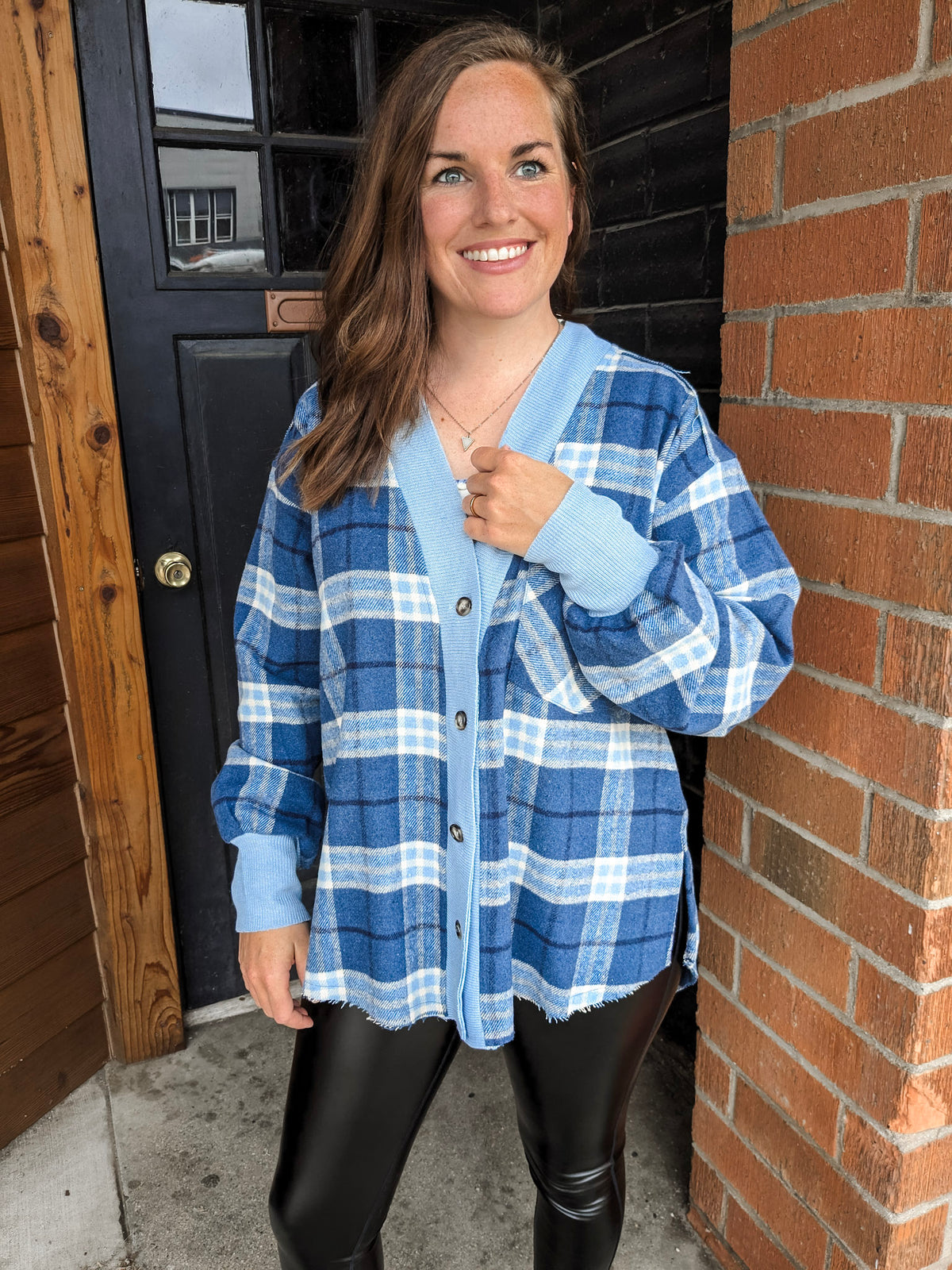 Hila Plaid Cardigan - Blue