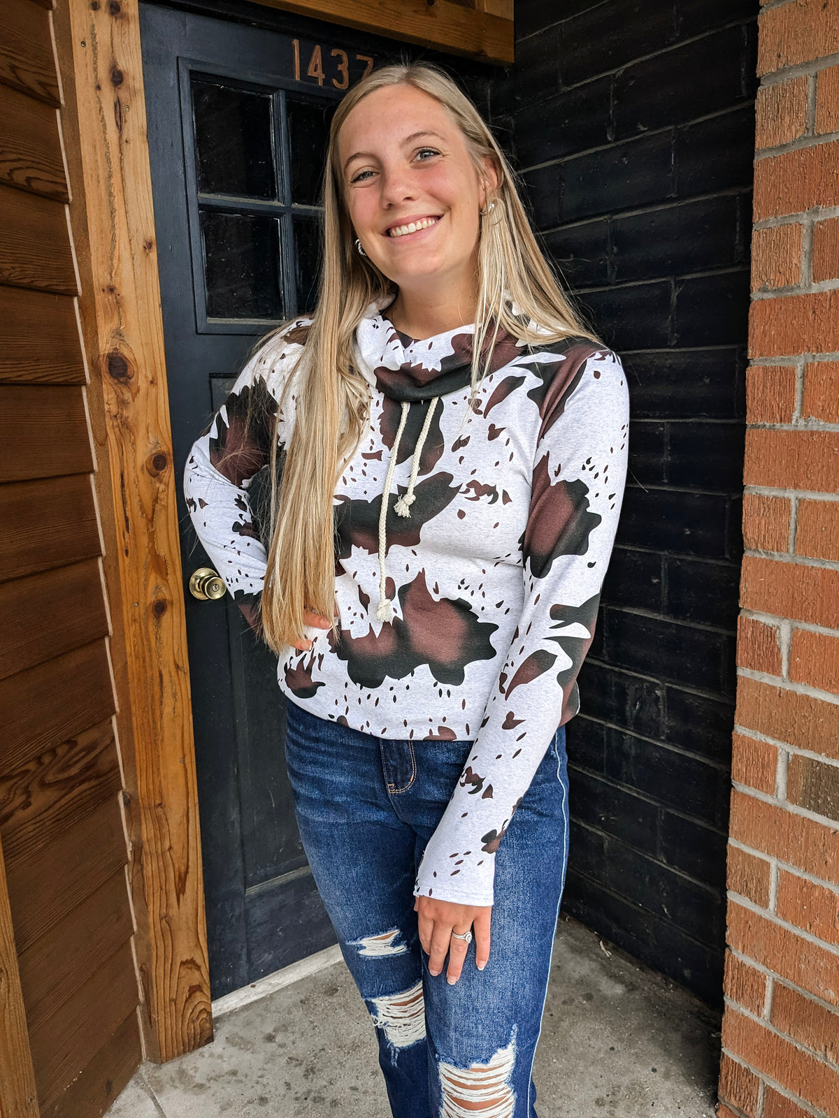 Let's Go Girls Sweatshirt - Cow Print