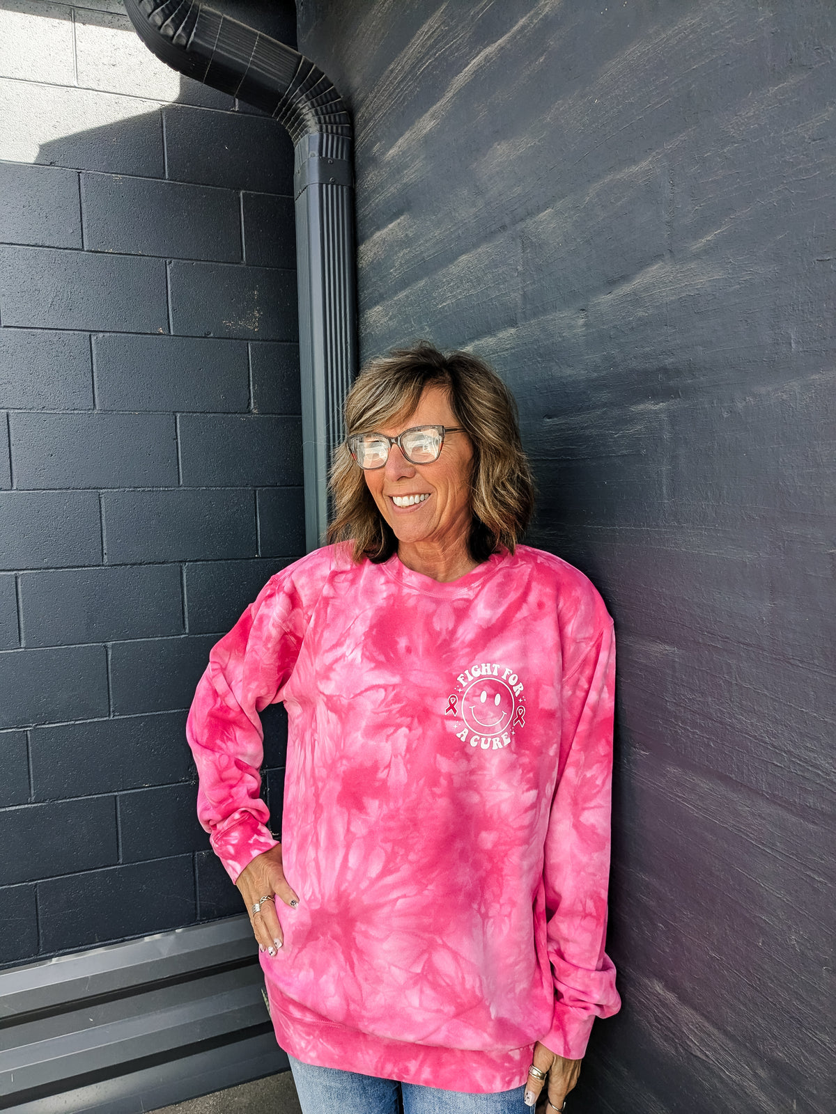 Tie Dye Cancer Sweatshirt -Pink